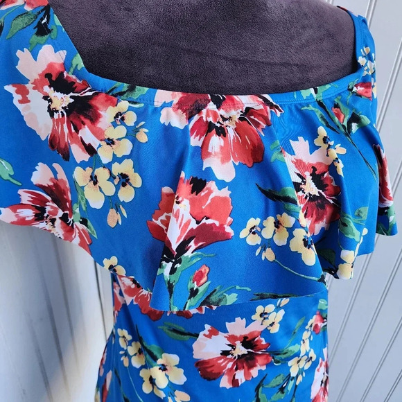 Ralph Lauren One Piece Swimsuit Off Shoulder Floral Blue Pink Print Sz 12 - Picture 7 of 16